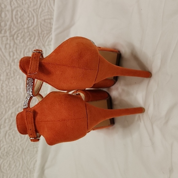 New! Orange rhinestone stiletto heels shoes high platform strappy party dress - Picture 3 of 16